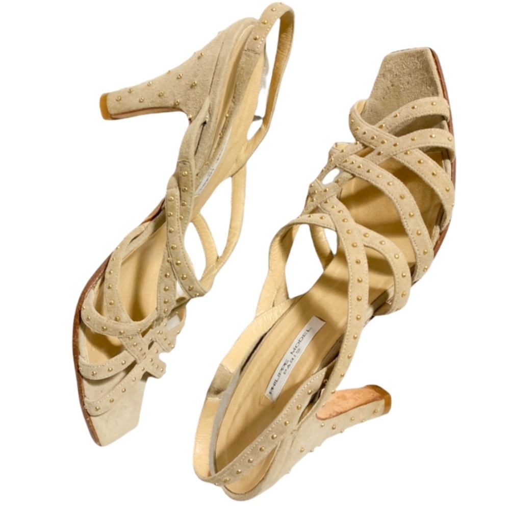 Phillipe Model Paris studded suede square toe heel